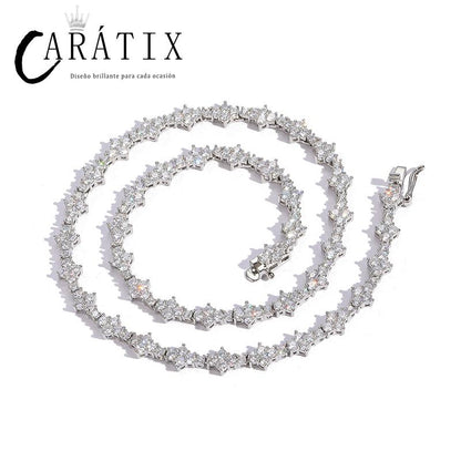 CARÁTIX 3mm Plum Flower Tennis Chain | Iced Out Hip Hop Choker Necklace for Women