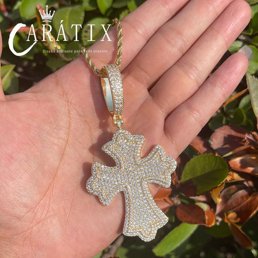 CARÁTIX Bubble Letter Iced Out Cross Pendant Necklace – CZ Hip Hop Jewelry for Men & Women