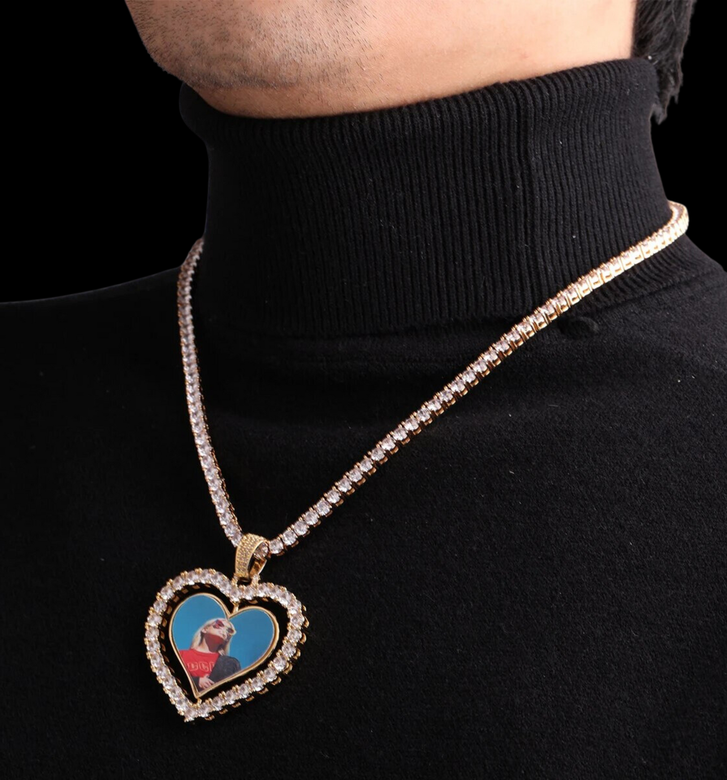 Drehbare doppelseitige Halskette mit individuellem Foto-Anhänger 