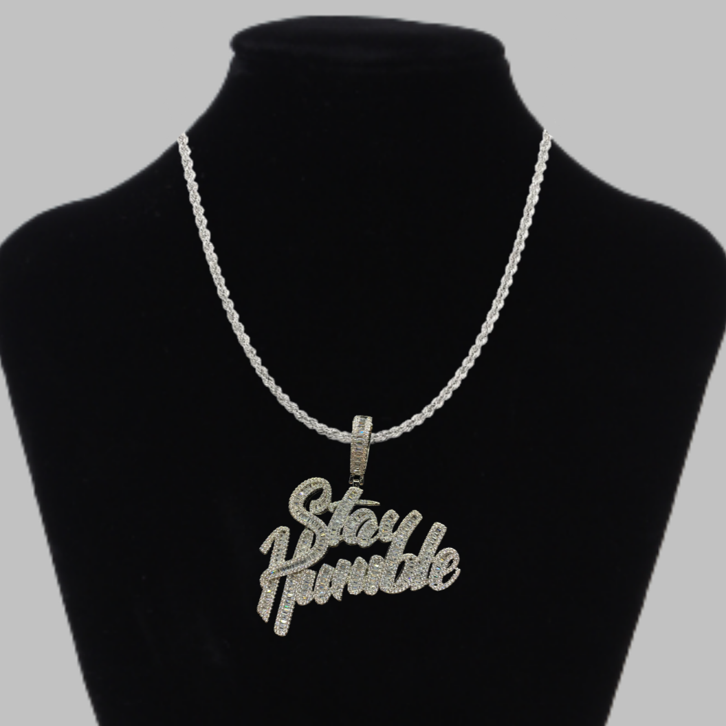 Stay Humble Iced Out Letter Diamond Pendant Necklace – Custom Hip Hop Jewelry for Men & Women