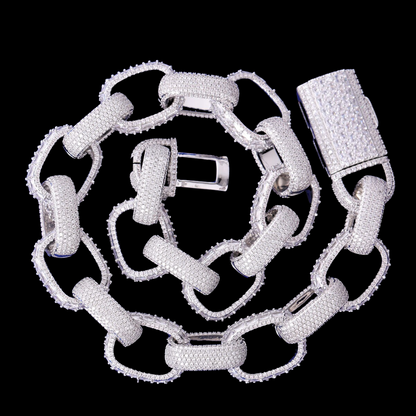 20MM Baguette and Stones Box Link Iced Out Diamond Necklace Chain – Luxury Hip Hop Jewelry for Men & Women