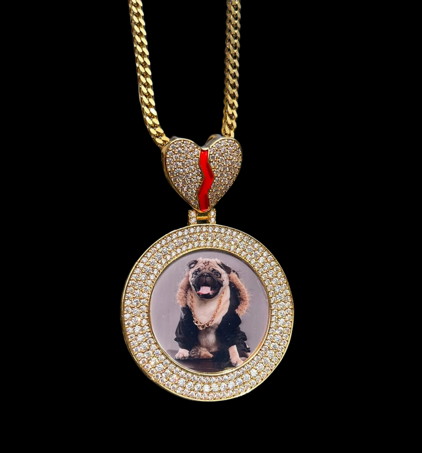 Triple Tennis Broken Heart Custom Photo Pendant Necklace – Iced Out Hip Hop Jewelry