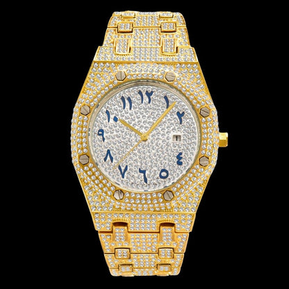 Bust Down Date Arabic Numerals  Iced Out Diamond Watch – Luxury Hip Hop Watch for Men