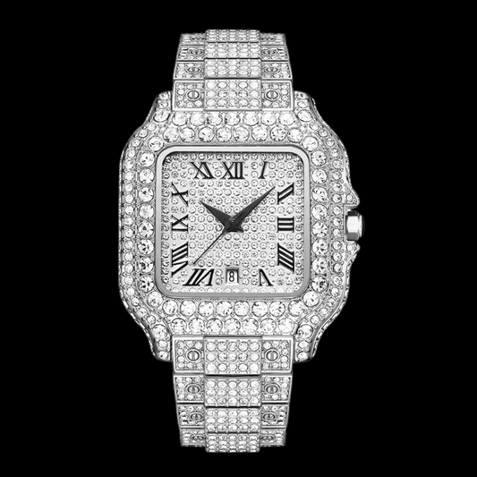 VVS Roman Numerals Square Dial Iced Out Diamond Watch – Luxury Hip Hop Style