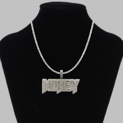 Money Iced Out Letter Diamond Pendant Necklace – Custom Hip Hop Jewelry for Men