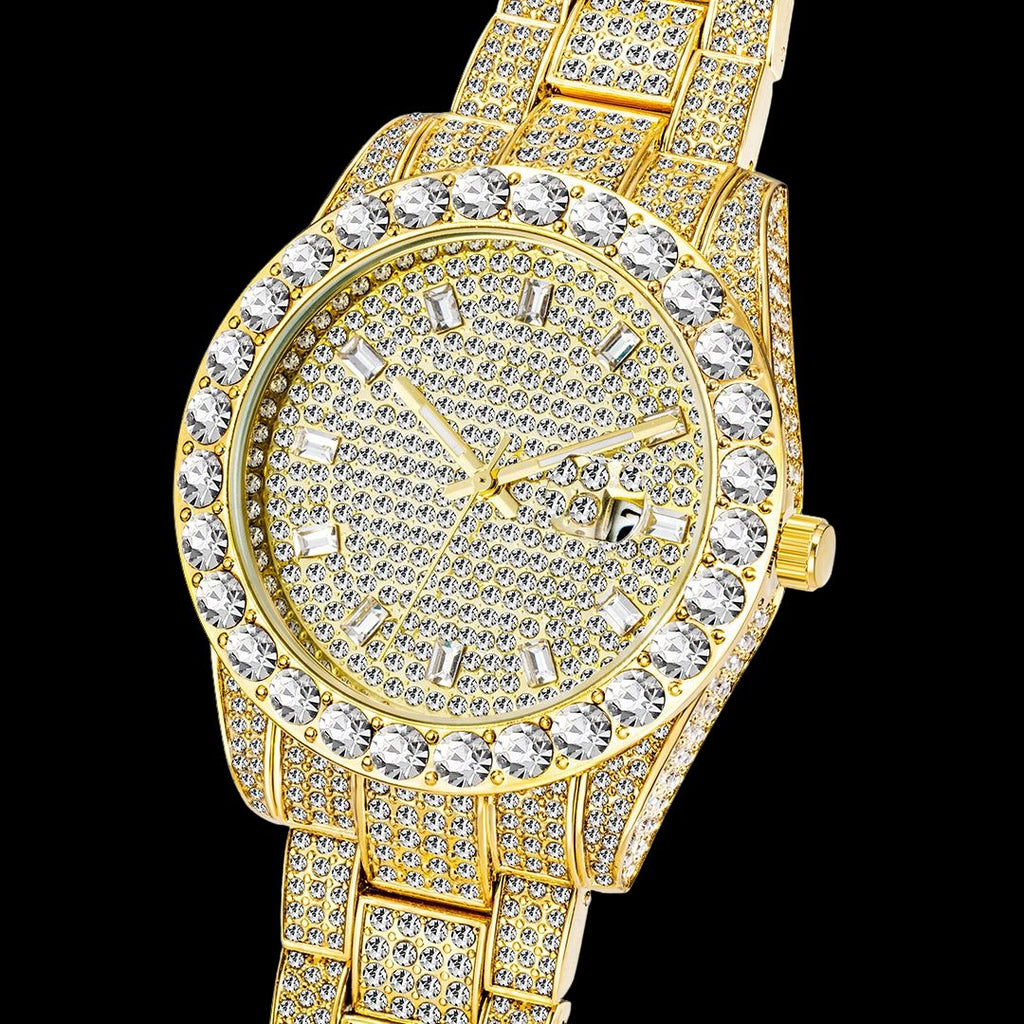 Double Diamond Baguette Numerals Iced Out Diamond Watch