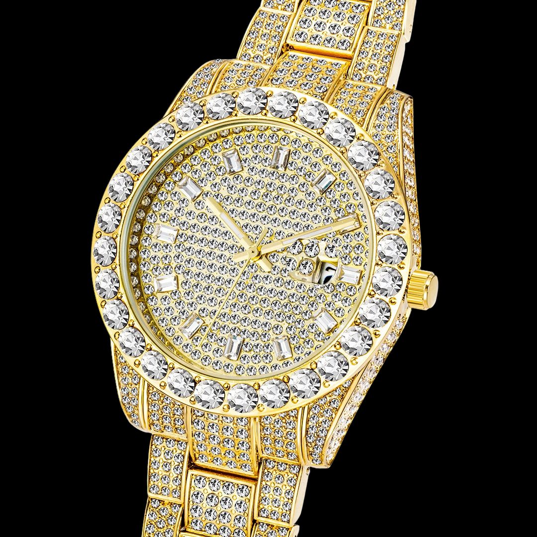 Double Diamond Baguette Numerals Iced Out Diamond Watch – Luxury Hip Hop Timepiece