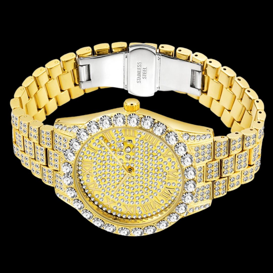 Roman Numerals Fully Stoned Dial Iced Out Diamond Watch – Luxury Hip Hop Jewelry Watch for Men