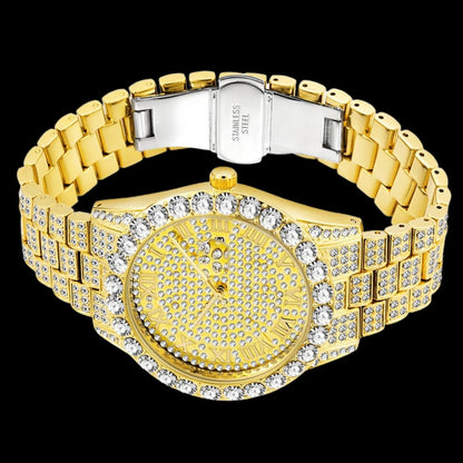 Roman Numerals Fully Stoned Dial Iced Out Diamond Watch – Luxury Hip Hop Jewelry Watch for Men