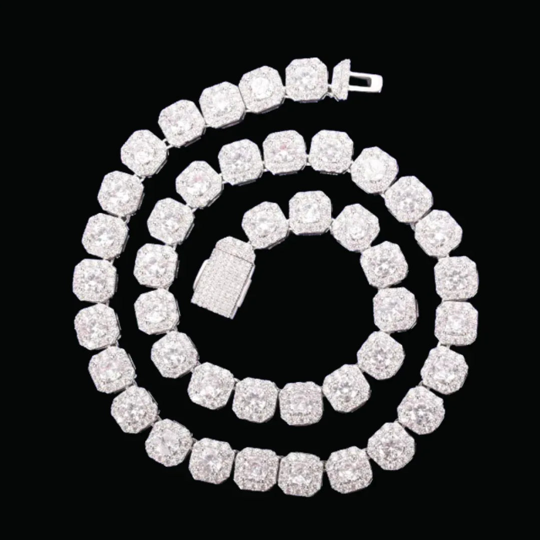 9MM Square Clustered Tennis Iced Out Necklace Chain – Luxury Hip Hop Jewelry for Men & Women - CaratixJewelry