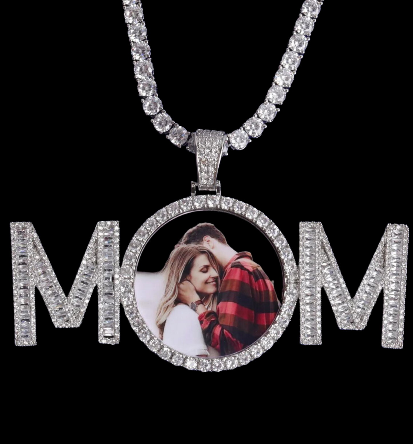 Mom Letters Custom Photo Pendant Necklace – Personalized Iced Out Picture Jewelry Gift for Women