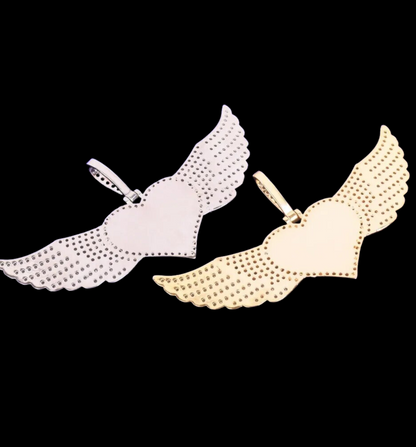 Long Wings Heart Custom Photo Pendant Necklace – Personalized Iced Out Picture Jewelry for Men and Women