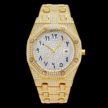 Bust Down Date Arabic Numerals VVS Iced Out Watch – Luxury Hip Hop Style - CaratixJewelry