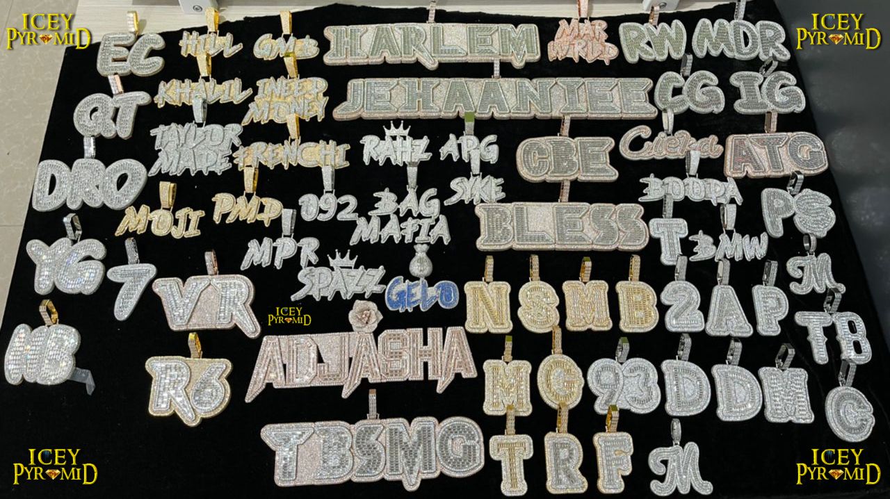 All Caps Bold and Bling Iced Out Personalized Custom Name Necklace Pendant