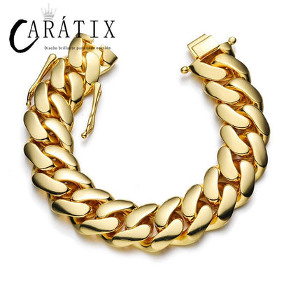 CARÁTIX 10-22mm Wide Round Cuban Miami Link Chain Necklace – Golden Hip Hop Jewelry for Men & Women