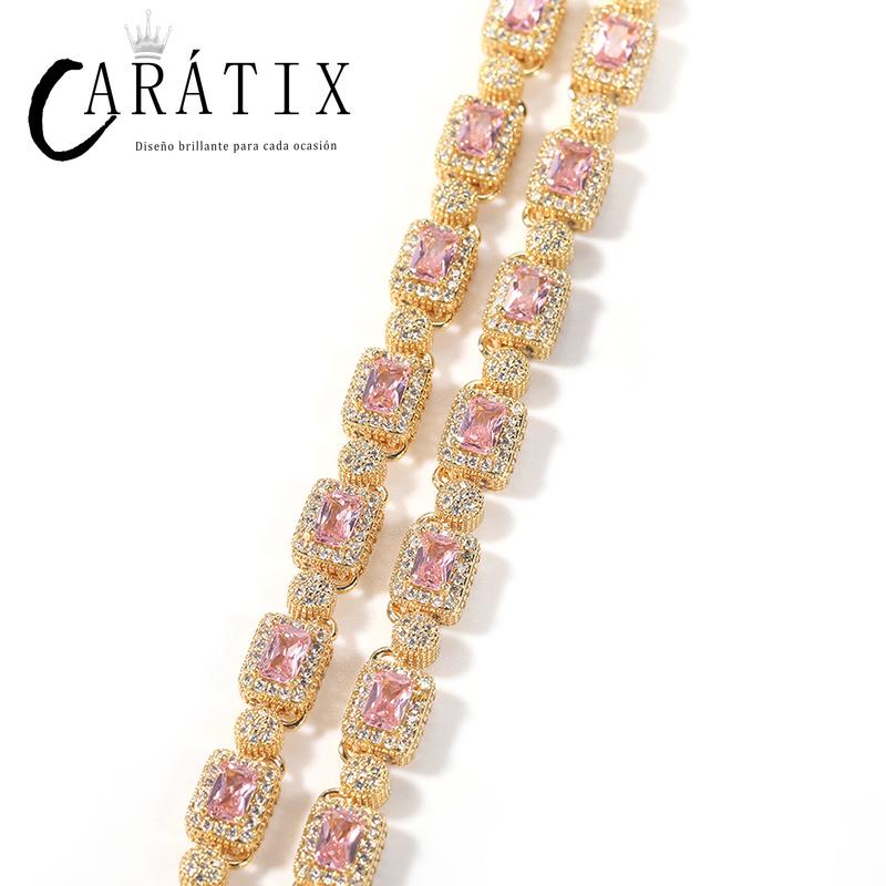 CARÁTIX Full CZ Tennis Chain | Iced Out Square & Round Link Hip Hop Necklace for Men & Women