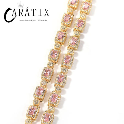 CARÁTIX Full CZ Tennis Chain | Iced Out Square & Round Link Hip Hop Necklace for Men & Women