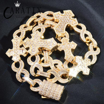 CARÁTIX Hip Hop Iced Out Crosses Infinity Link Chain Necklace – CZ Jewelry in Gold & Silver for Men & Women