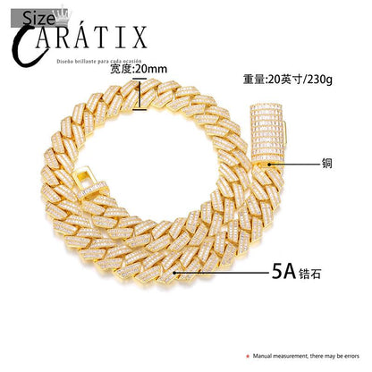 CARÁTIX 20mm Iced Out Cuban Link Chain Necklace – 3A CZ Rhombus Hip Hop Bling Jewelry for Men | Solid Rapper Gift