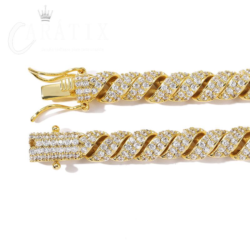 CARÁTIX 8mm Twist Link Chain Necklace – 3A+ CZ Iced Out Hip Hop Bling Jewelry for Men & Women | Unisex Rapper Gift