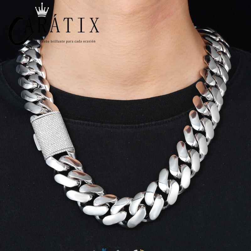 CARÁTIX 20mm Iced Out Cuban Link Chain Necklace – Heavy CZ Rhombus Hip Hop Bling Jewelry for Men | Rapper Curb Choker Gift