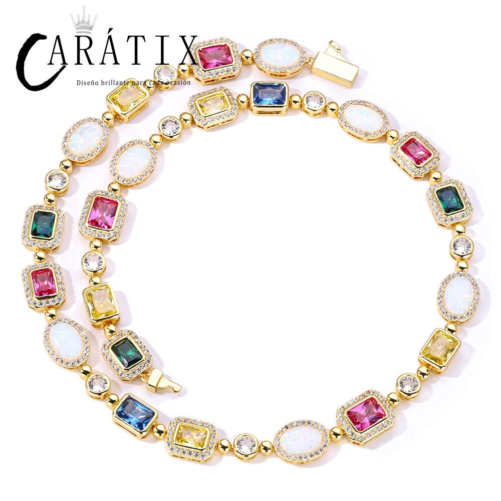 CARÁTIX - Rainbow Geometric Bling CZ Stone Chain Necklace Multicolor Round Oval Gemstone White  Choker for Women Men Valentine's Day Gift for Men & Girls & Boys Mothers' Day Gift #Springtok