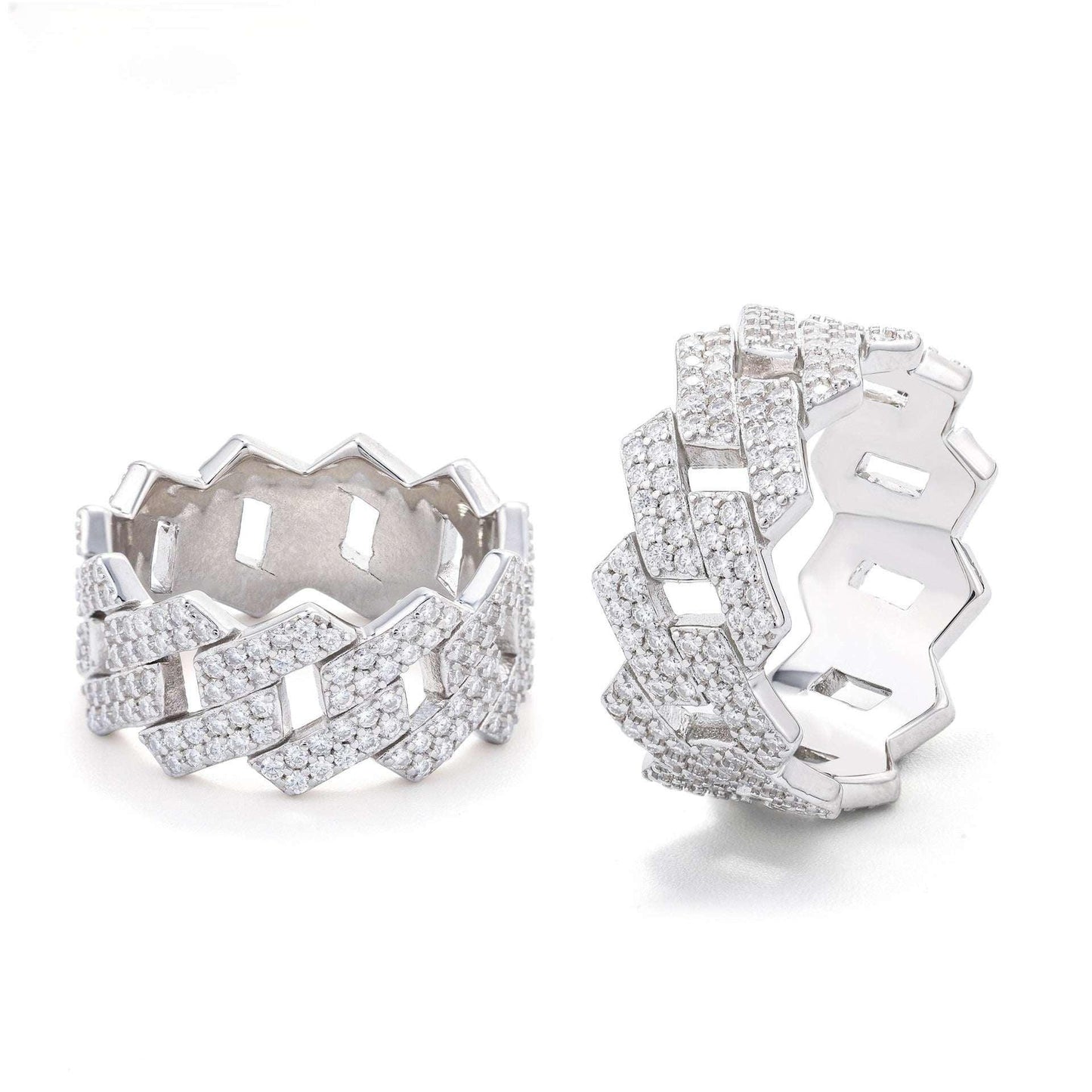 D-Color VVS Moissanite Cuban Link Ring | Unisex -Shape Iced Out Jewelry - CaratixJewelry
