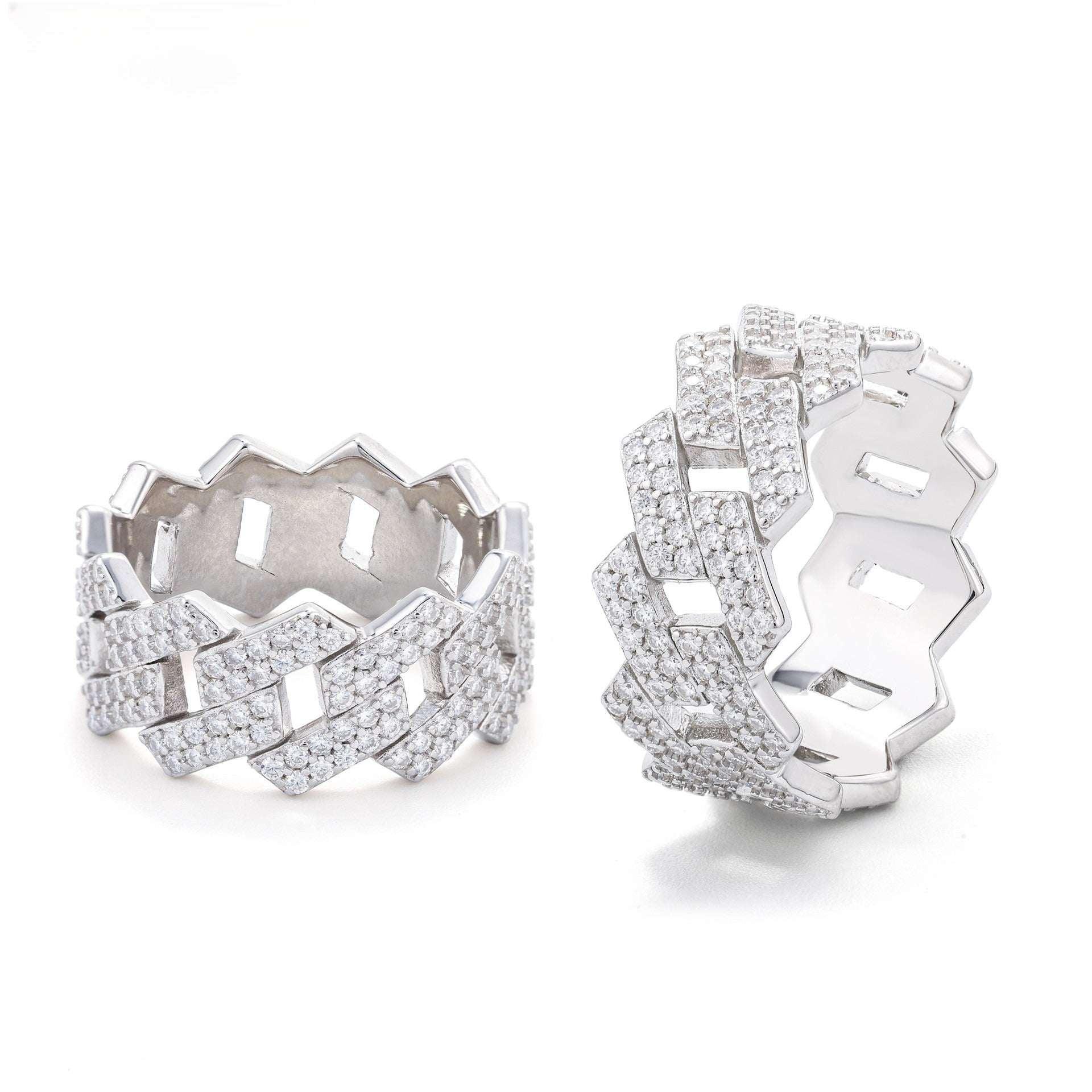 D-Color VVS Moissanite Cuban Link Ring | Unisex -Shape Iced Out Jewelry - CaratixJewelry