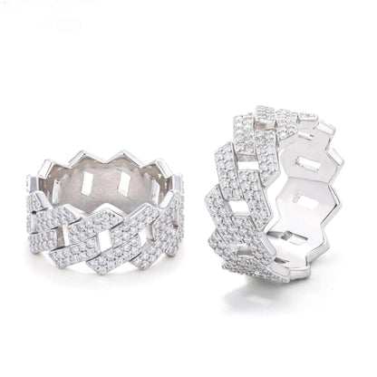 D-Color VVS Moissanite Cuban Link Ring | Unisex -Shape Iced Out Jewelry - CaratixJewelry