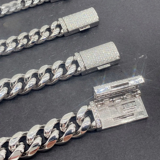 8mm / 10mm Stainless Steel Cuban Link Chain – Hip Hop Streetwear Necklace with Sterling Silver Moissanite Iced-Out Clasp - CaratixJewelry