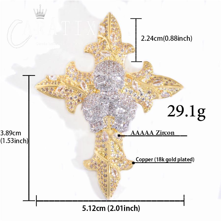 CARÁTIX Hip Hop Skull Cross Pendant Necklace – Iced Out CZ Jewelry for Men & Women