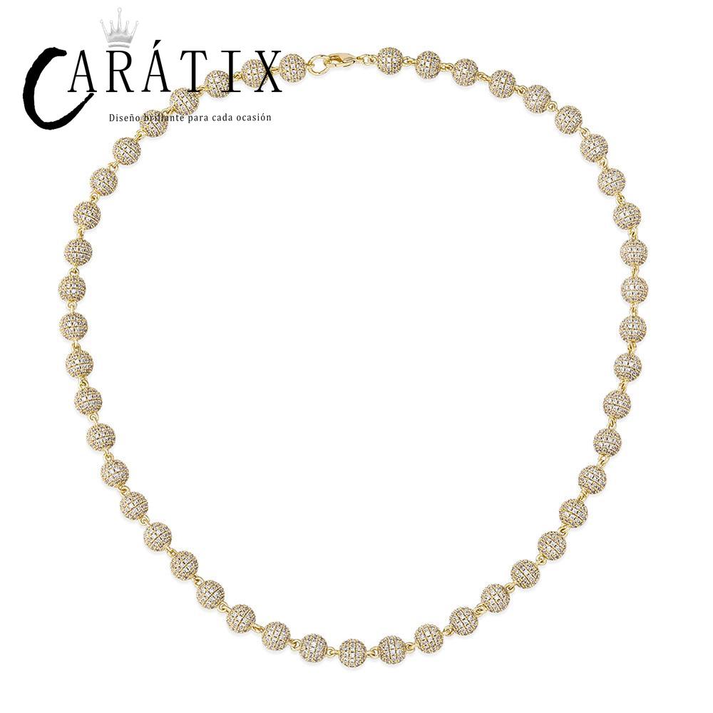 CARÁTIX 8mm Iced Out Beads Link Chain Necklace – CZ Hip Hop Bling Choker Jewelry for Men & Women | Rapper Gift