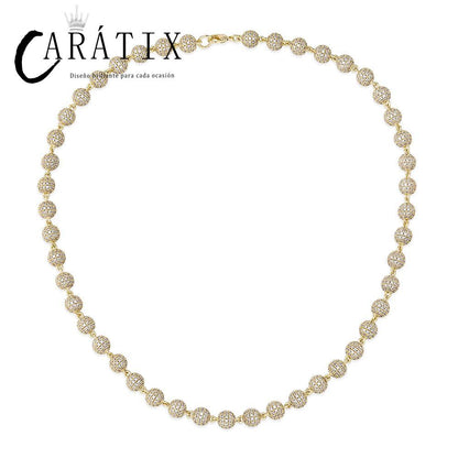 CARÁTIX 8mm Iced Out Beads Link Chain Necklace – CZ Hip Hop Bling Choker Jewelry for Men & Women | Rapper Gift