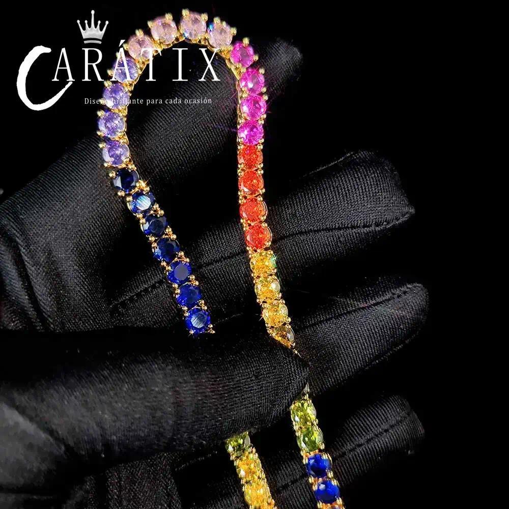 CARÁTIX - 5MM Women 18/K Multi-Color Gemstone  Rainbow Tennis Chain High End Luxury Goods man Necklace Valentine's Day Gift for Men & Girls & Boys Mothers' Day Gift #Springtok