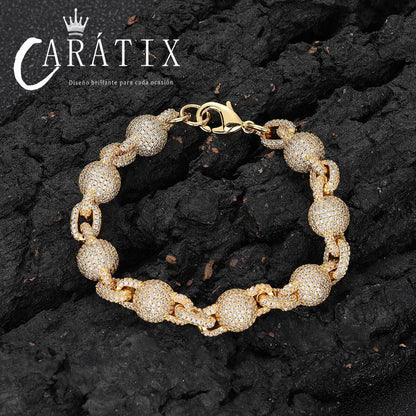 CARÁTIX 10.5MM Miami Cuban Chain Necklace – Round Ball Bead Choker with Micro Pave CZ, Hip Hop Jewelry for Men & Women Gift