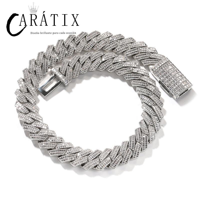 CARÁTIX 20mm Iced Out Cuban Link Chain Necklace – Heavy CZ Rhombus Hip Hop Bling Jewelry for Men | Rapper Curb Choker Gift