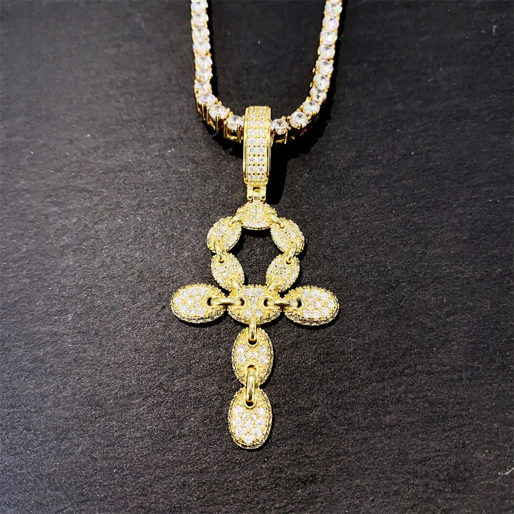 Iced Out Cross Pendant | Men's Gold Plated Hip Hop Cross Necklace | Caratix