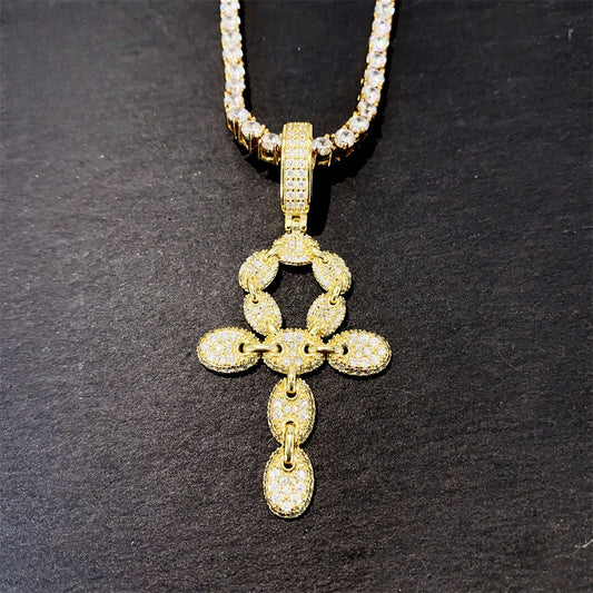 Iced Out Cross Pendant | Men's Gold Plated Hip Hop Cross Necklace | Caratix