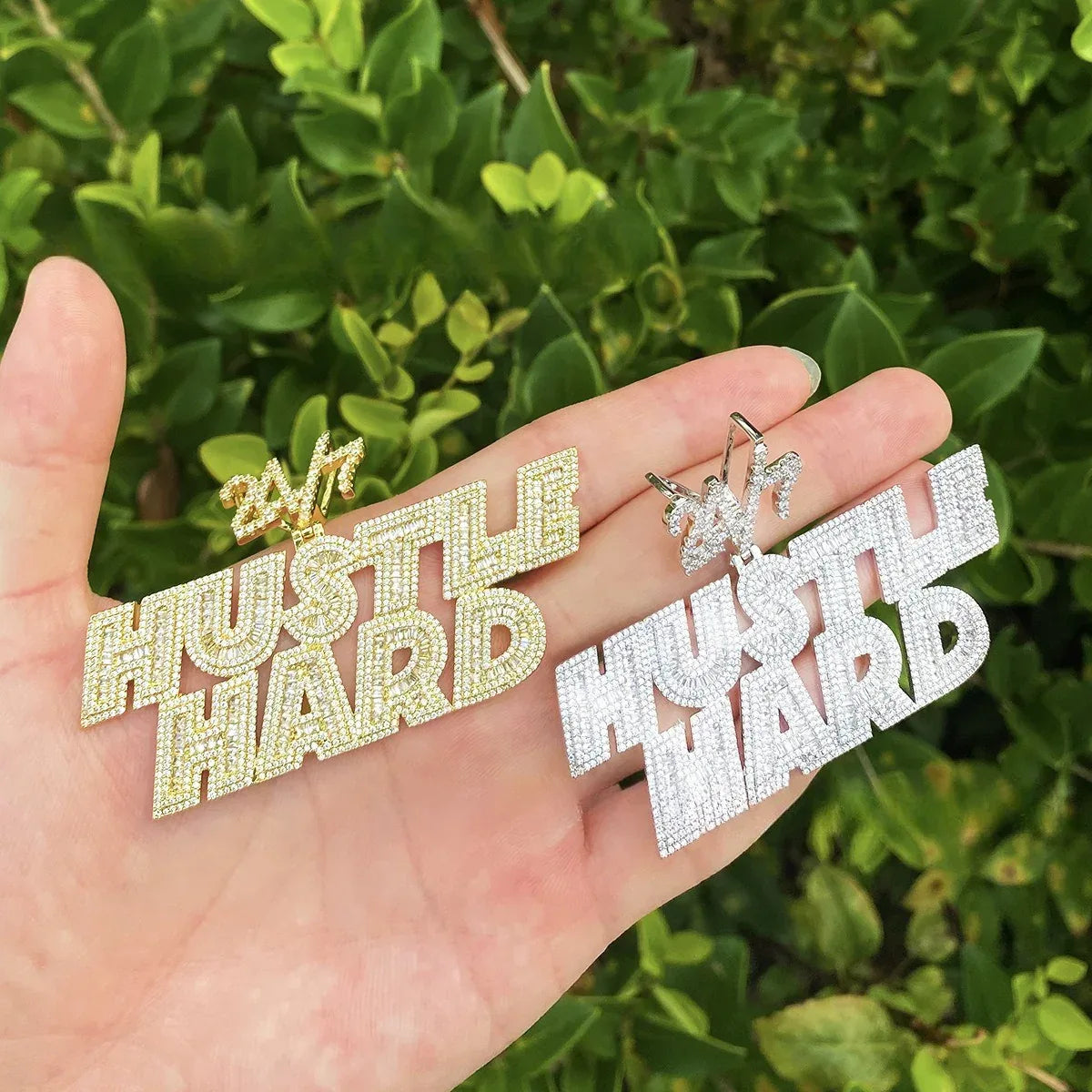 Iced Out "24/7" Bail Letter Pendant | Men's Real Copper CZ Necklace - CaratixJewelry