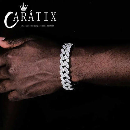 CARÁTIX 15MM Cuban Link Chain Necklace – Bling Hip Hop Jewelry with CZ Prong & Mixed Inlay Zircon for Men & Women