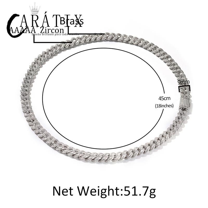CARÁTIX 9mm Iced Out Cuban Link Chain Necklace – 5A+ CZ Solid Round Hip Hop Bling Jewelry for Men | Rapper Gift