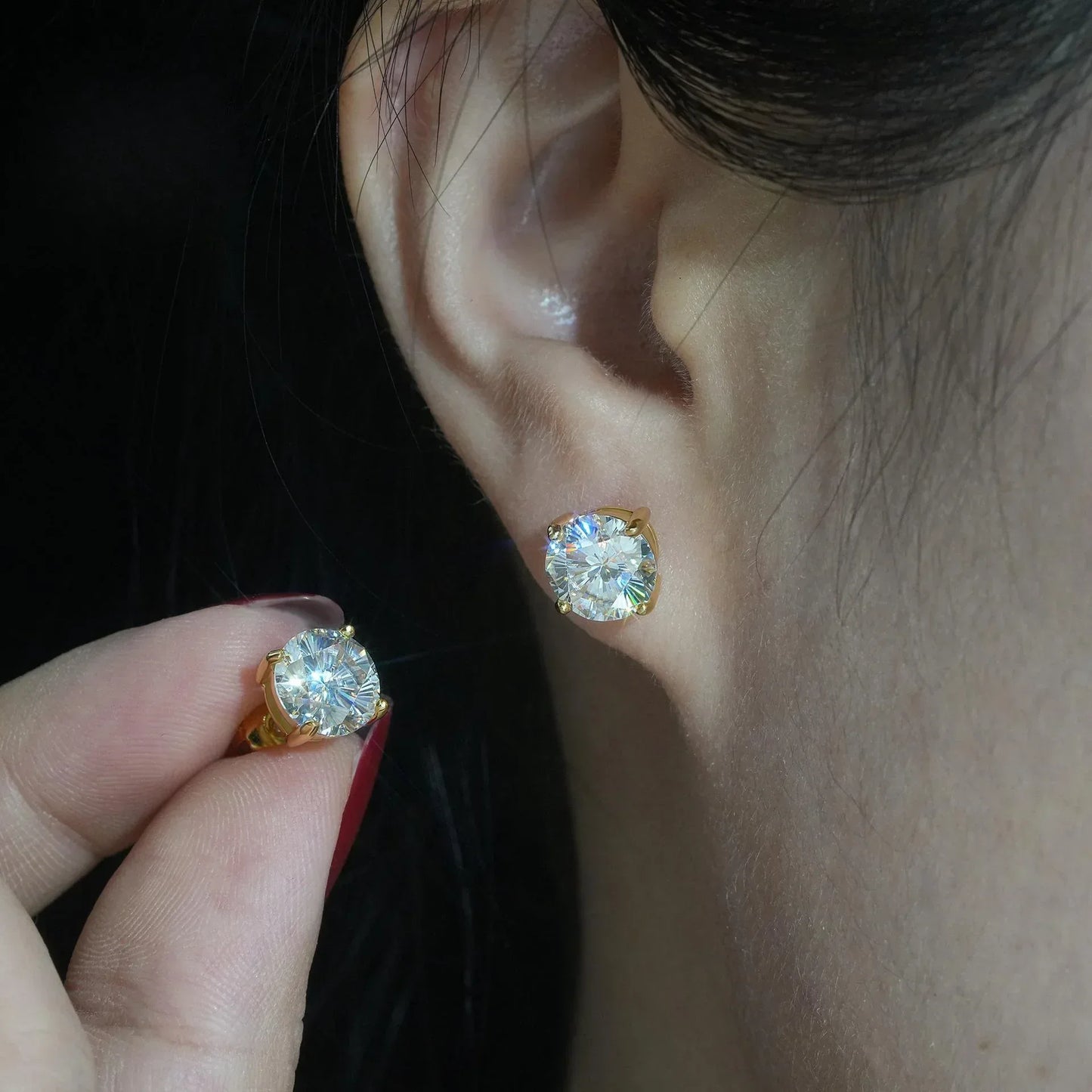 S925 Silver VVS Sakura Cut Moissanite Hip Hop Stud Earrings - CaratixJewelry