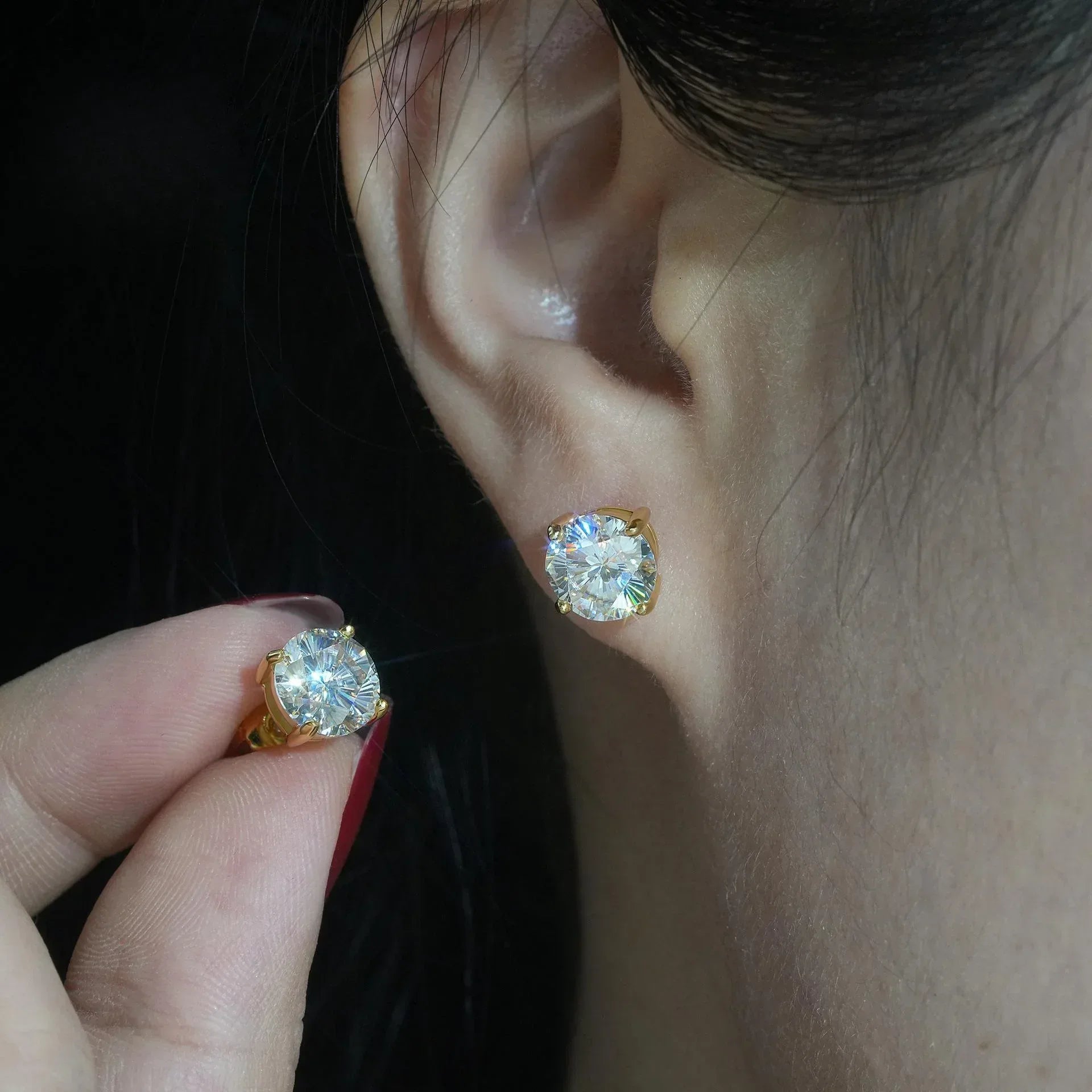 S925 Silver VVS Sakura Cut Moissanite Hip Hop Stud Earrings - CaratixJewelry