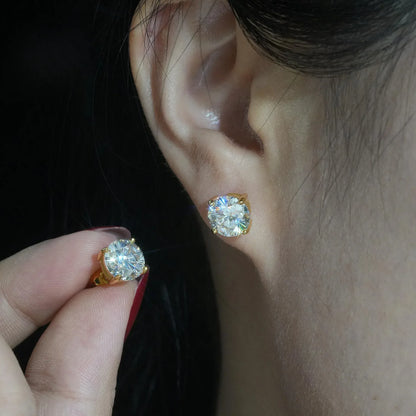 S925 Silver VVS Sakura Cut Moissanite Hip Hop Stud Earrings - CaratixJewelry