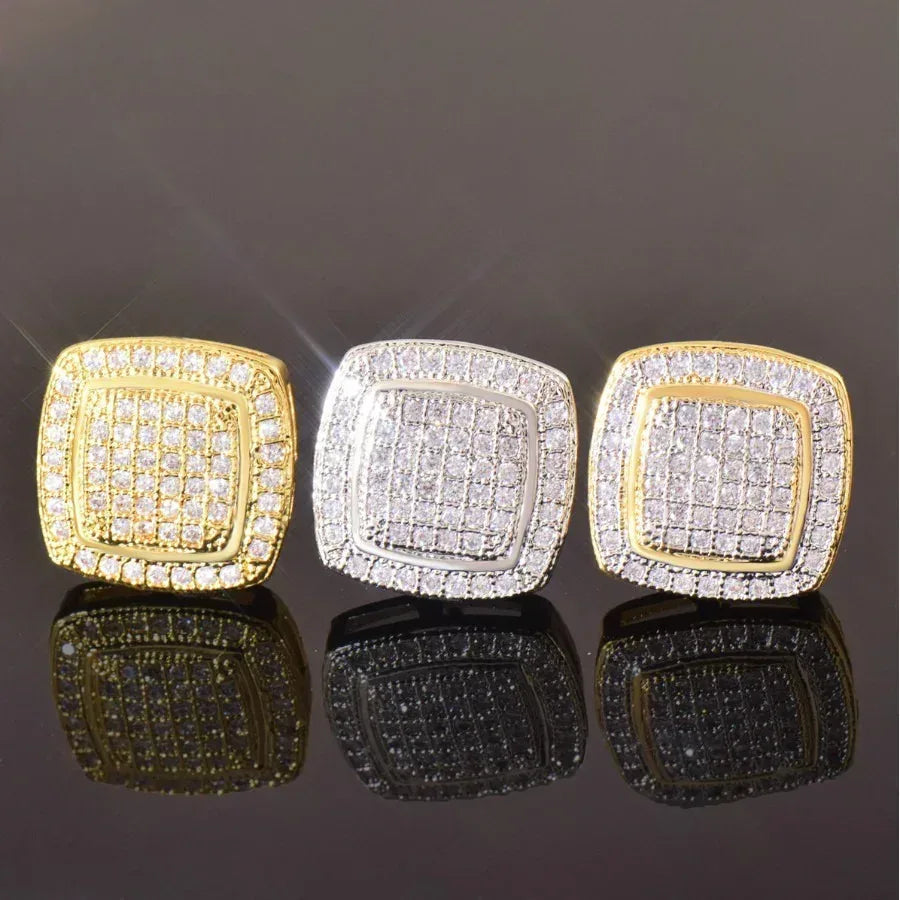 925 Sterling Silver Double Layer Square Stud Earrings with Zircon | Hip Hop Fashion Jewelry | Caratix Jewelry - CaratixJewelry