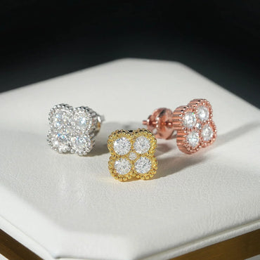 S925 Silver Four Leaf Moissanite Hip Hop Stud Earrings Unisex - CaratixJewelry