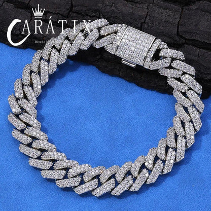 CARÁTIX 12MM 2-Row Miami Cuban Chain Necklace – Copper & CZ Iced Out Hip Hop Jewelry for Men & Women