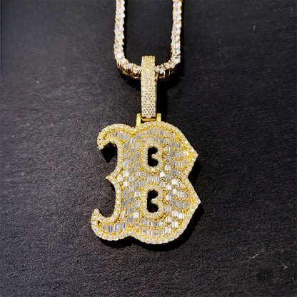 Iced Out Letter B Pendant | Men's Gold Plated Hip Hop Alphabet Charm | Caratix