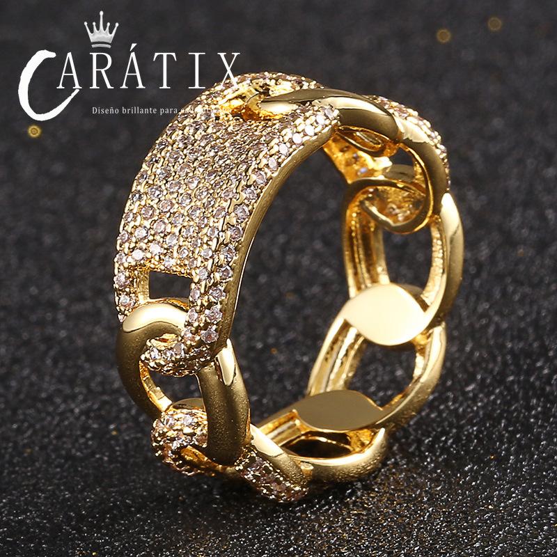 Caratix-Trend Pig Nose Ring Hip Hop Dense Zircon Stylish Simple Personality Ring Hiphop Jewelry High Quality Hip Hop Ring