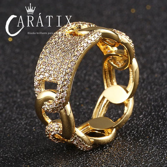 Caratix-Trend Pig Nose Ring Hip Hop Dense Zircon Stylish Simple Personality Ring Hiphop Jewelry High Quality Hip Hop Ring
